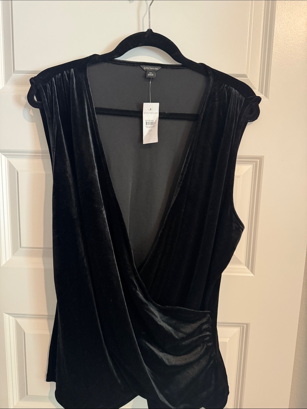 Ann Taylor Black Velvet-Trim Open Front Cardigan
